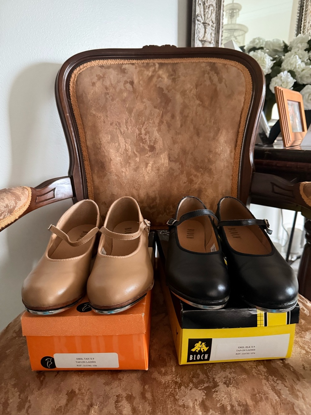 2 pairs Beige and Black Mary Jane Tap Shoes (Pair) Bloch size 8
